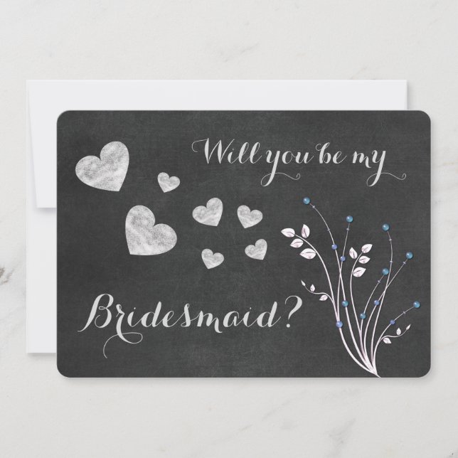 Convites Chalkboard Beaded Floral Você Será Minha Porta-Pon (Frente)