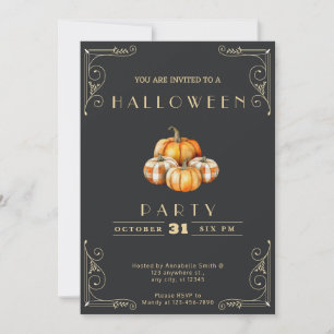 Convites Chalkboard Black and Dourado Rustic Pumpkin Hallow