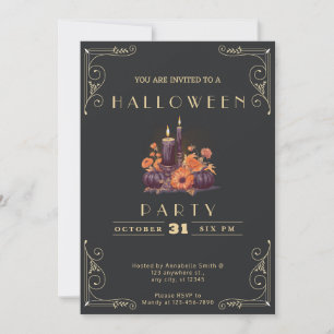 Convites Chalkboard Black & Dourado Canders Pumpkins Hallow