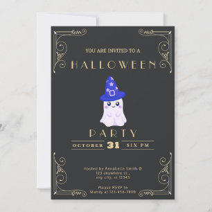 Convites Chalkboard Black & Dourado Ghost Stars Halloween