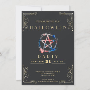 Convites Chalkboard Black & Dourado Pentagrama Halloween