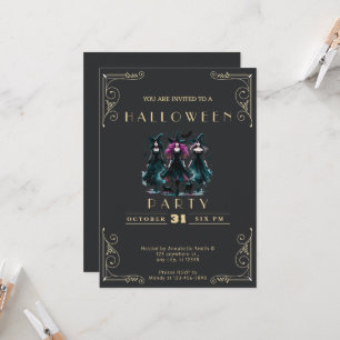 Convites Chalkboard Black & Dourado Witts Bats Halloween