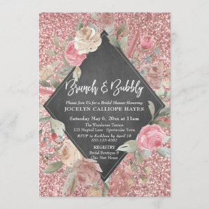 Convites Chalkboard Brunbble De Placa Floral De Rosa Dourad