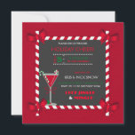 Convites Chalkboard Candy Candy Frame Cocktail Feriado<br><div class="desc">Cana doce armada em um olhar com arcos de canto e cocktail martini em um fundo vermelho de tijolo.</div>