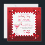Convites Chalkboard Candy Candy Frame Cocktail Feriado<br><div class="desc">Cana doce com arcos de canto e coquetel de martini sobre fundo vermelho.</div>