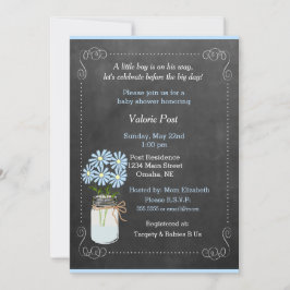 Convites Chalkboard Country Mason Jar Blue Flowers Baby
