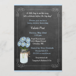 Convites Chalkboard Country Mason Jar Blue Flowers Baby