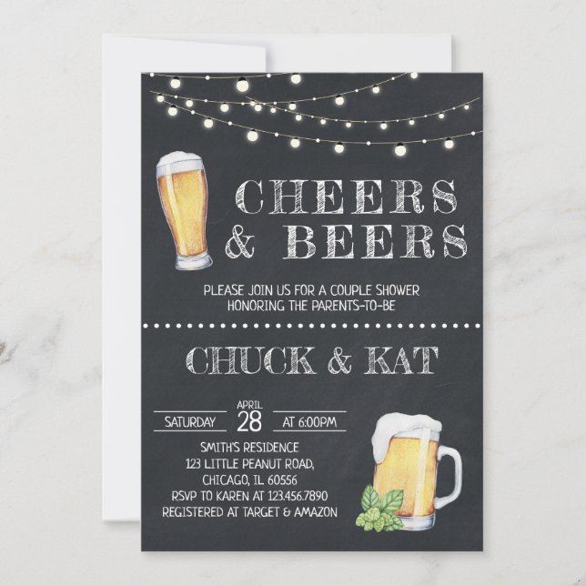 Convites Chalkboard de Chás e Cervejas para Churrasco de Be (Frente)