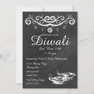 Convites Chalkboard Diwali com Deepas e Lotus