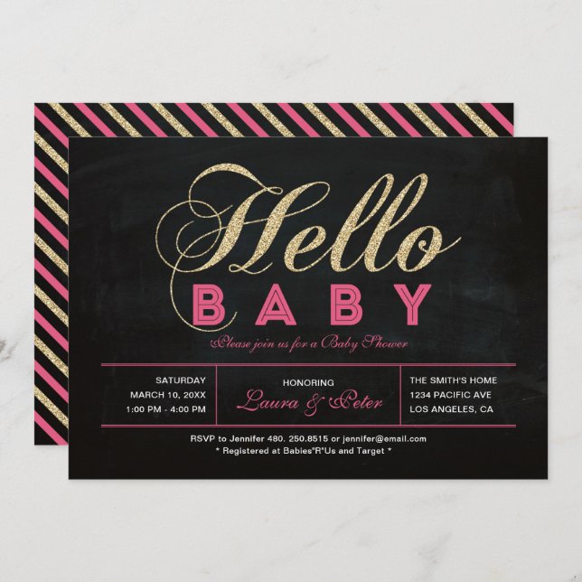 Convites Chalkboard, Dourado | Chá de fraldas de Garota de  (Frente/Verso)