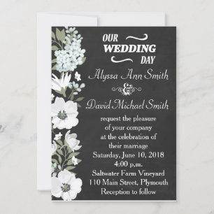 Convites Chalkboard e Anemone Branco Casamento Floral Invit
