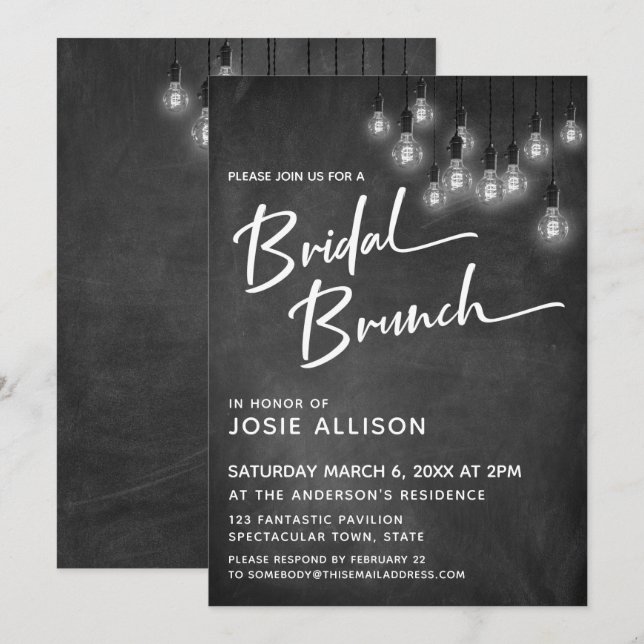 Convites Chalkboard Edison Luz Bridal Moderna Brunch (Frente/Verso)