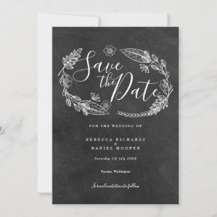 Convites Chalkboard Floral Garland Salvar a Data