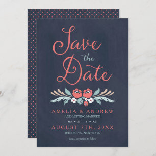 Convites Chalkboard Floral Save the Date Card
