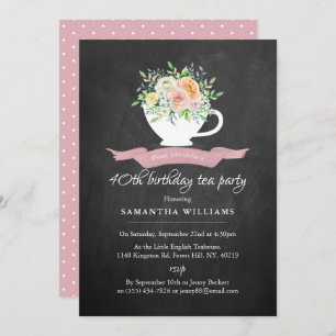 Convites Chalkboard Floral Teacup Birthday Tea Party