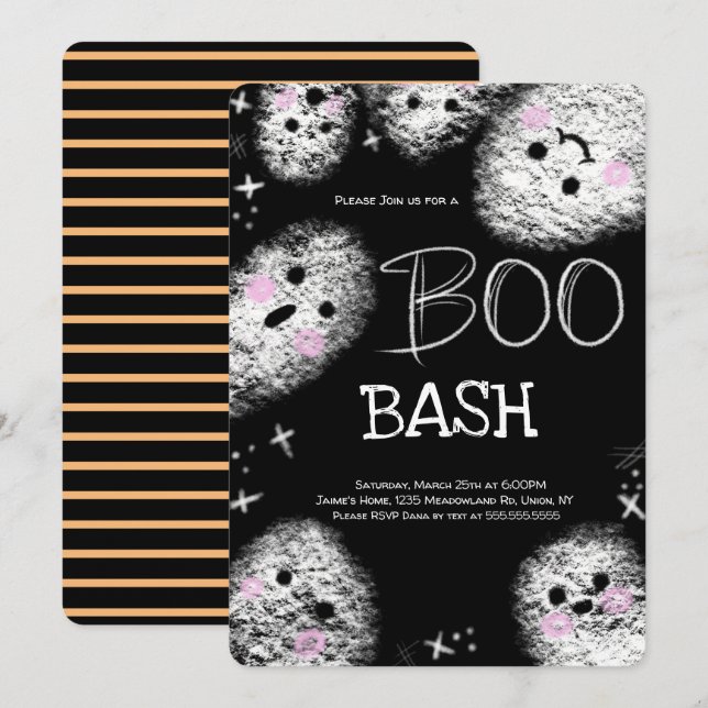 Convites Chalkboard Ghost Boo Costume Halloween Aniversário (Frente/Verso)
