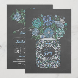 Convites Chalkboard Lacy Mason Baby Shower É um Menino