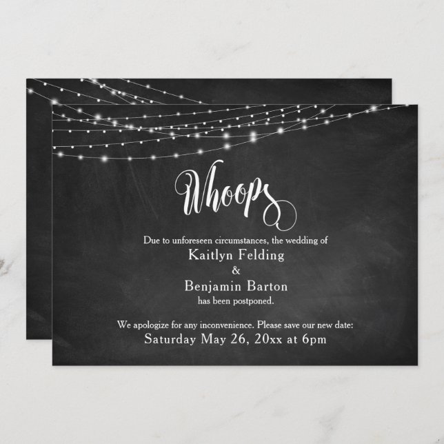 Convites Chalkboard & Lights Adiou Casamento "Whoops" (Frente/Verso)