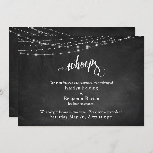 Convites Chalkboard & Lights Adiou Casamento "Whoops" (Frente/Verso)