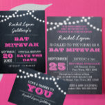 Convites Chalkboard Luz cor-de-rosa escuro Bat Mitzvah Conv<br><div class="desc">Estes convites casuais de chic são perfeitos para qualquer celebração de Bat Mitzvah. Cada linha de texto é perfeitamente personalizável para dizer exatamente o que você quer!</div>