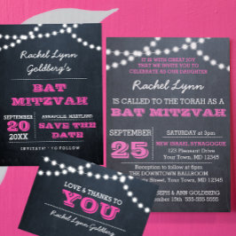 Convites Chalkboard Luz cor-de-rosa escuro Bat Mitzvah Conv