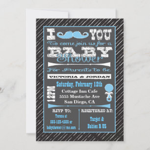 Convites Chalkboard Mustache Boy Baby Shower Invasores