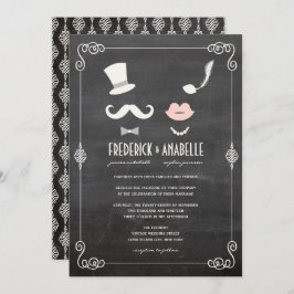 Convites Chalkboard Mustache E Lábios Vintage Casamento Chi