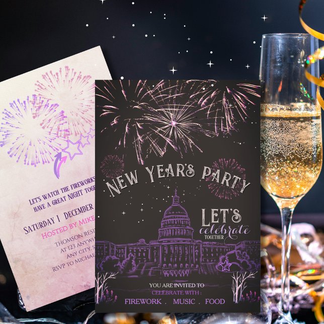 Convites Chalkboard New Year's Party Invitation | Purple  (Chalkboard New Year's Party Invitation  Purple )