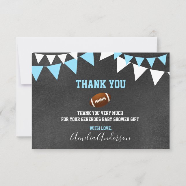 Convites Chalkboard OBRIGADO chá de fraldas Azul FOTBALL BO (Frente)