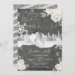 Convites Chalkboard Penguin Winter Onederland primeiro aniv