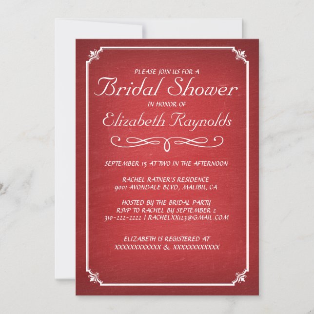 Convites Chalkboard Red Bridal Shower Invitations (Frente)
