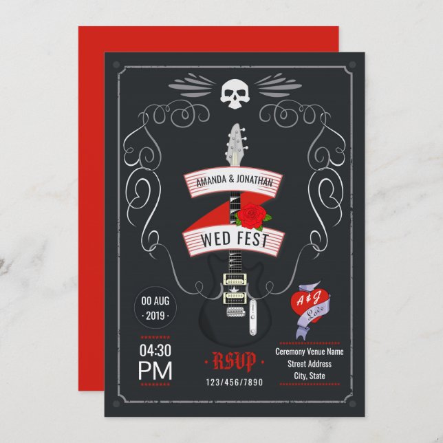 Convites Chalkboard Rock and Roll Wedding (Frente/Verso)