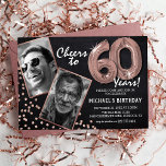 Convites Chalkboard RoseGold Balloons 2 Foto 60º Aniversári<br><div class="desc">Celebrar o marco de entrar nos magníficos anos 60 com esses únicos 'Balões Dourados de Rosa de Chalkboard 60º Convites de Aniversário'. Enriquecidos com um fundo chalkboard rústico e flechas falsas rosa de ouro, estes convida o encanto vintage exude e a elegância moderna. Carregue uma foto da estrela de aniversário,...</div>