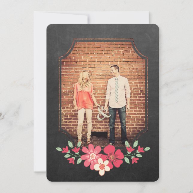 Convites Chalkboard Rustic Floral Salvar a Tipografia de Da (Frente)