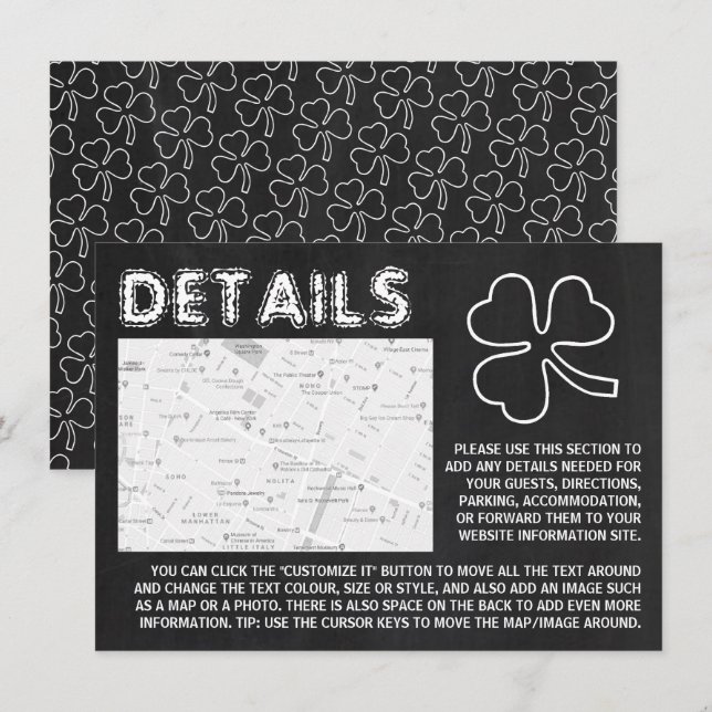 Convites Chalkboard Shamrock, placa de detalhes do Dia de S (Frente/Verso)