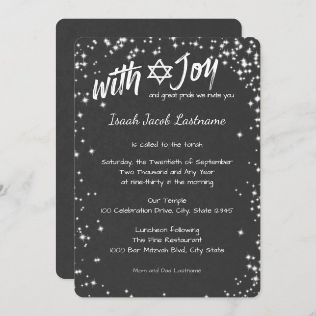 Convites Chalkboard Sparkle Sky Bar Mitzvah (Frente/Verso)