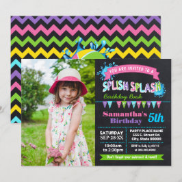 Convites Chalkboard Splash Bash foto rosa de aniversário