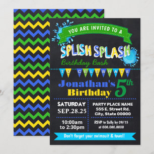 Convites Chalkboard Splash Festa azul de aniversário