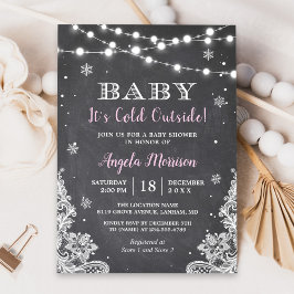 Convites Chalkboard String Lights Baby Está Fria Lá Fora