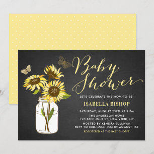 Convites Chalkboard Sunflower em Chá de fraldas de Mason J