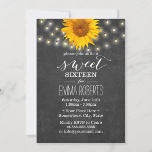 Convites Chalkboard Sunflower & String Lights Sweet 16