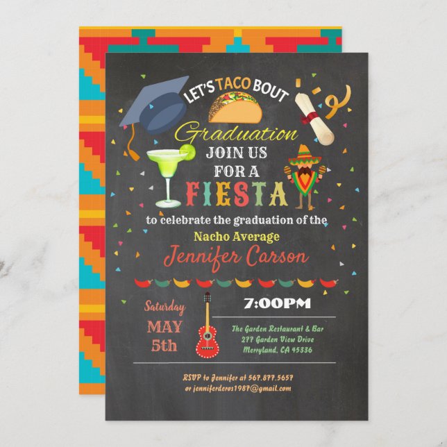 Convites Chalkboard taco da graduação Fiesta (Frente/Verso)