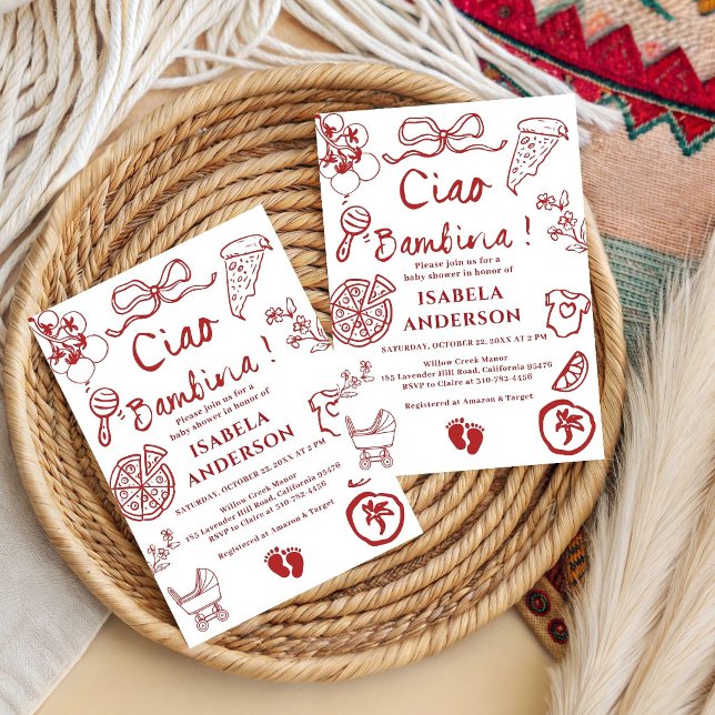 Convites Chamada Bebê Menina Pizza Desenhada à Mão  Chá de  (Criador carregado)
