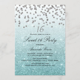 Convites Chamada Blue Glitter Confetti Sweet 16