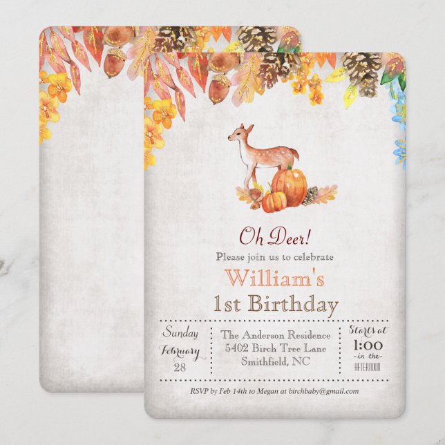 Convites Chamada de Abóbora e primeiro aniversario de Veado (Frente/Verso)