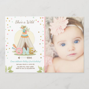 Convites Chamada de aniversário de Wild One Teepee Boho Gir
