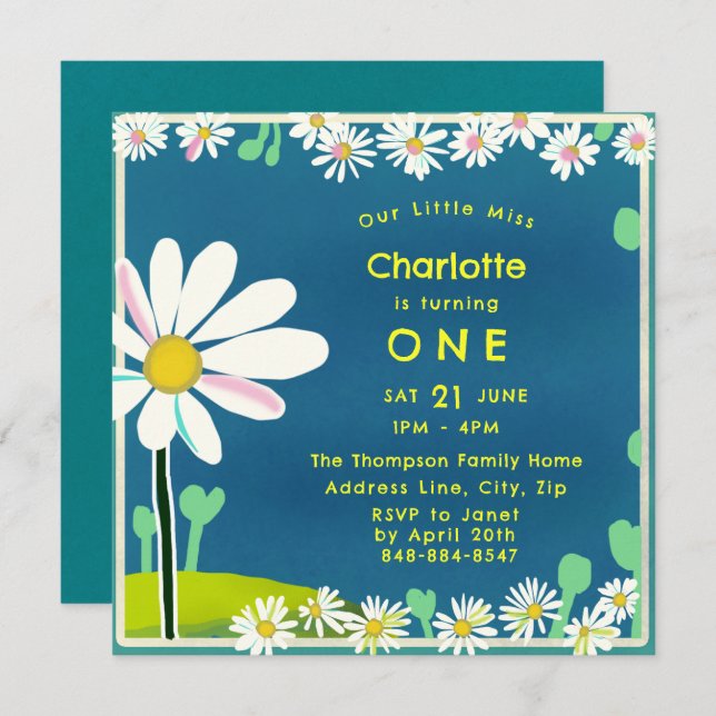 Convites Chamada de Aniversário do Amarelo Azul-Doce (Frente/Verso)