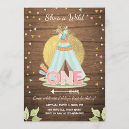 Convites Chamada de aniversário Tépee Boho Girl Wood