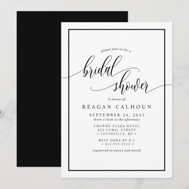 Convites Chamada de Caligrafia Preta e Branca Noiva Casamen (Frente/Verso)