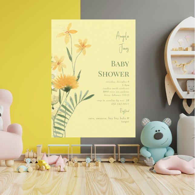 Convites Chamada de Chá de Bebê de Flores Selvagens Amarela (Criador carregado)